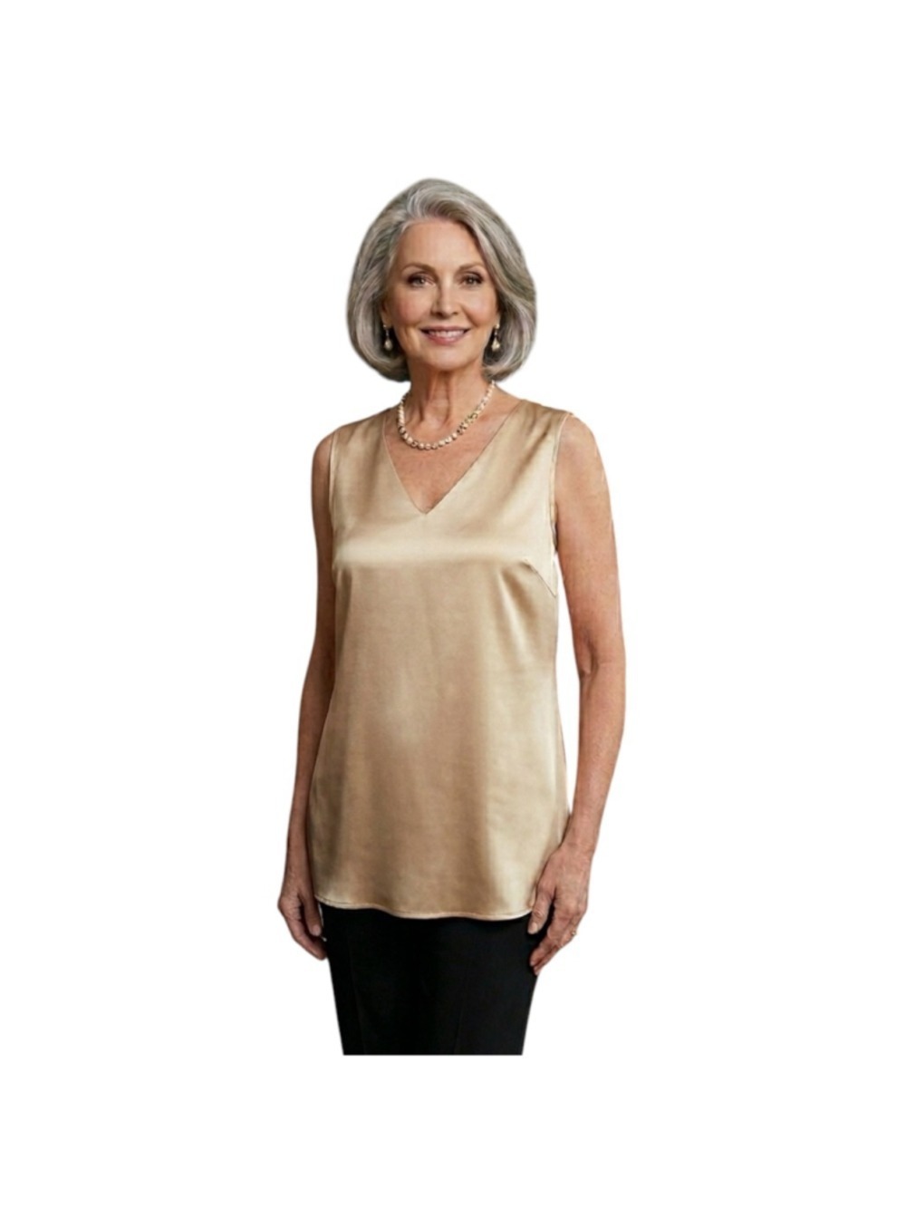 Ofeefan Champagne Satin Sleeveless Blouse Tank Top Large NWT